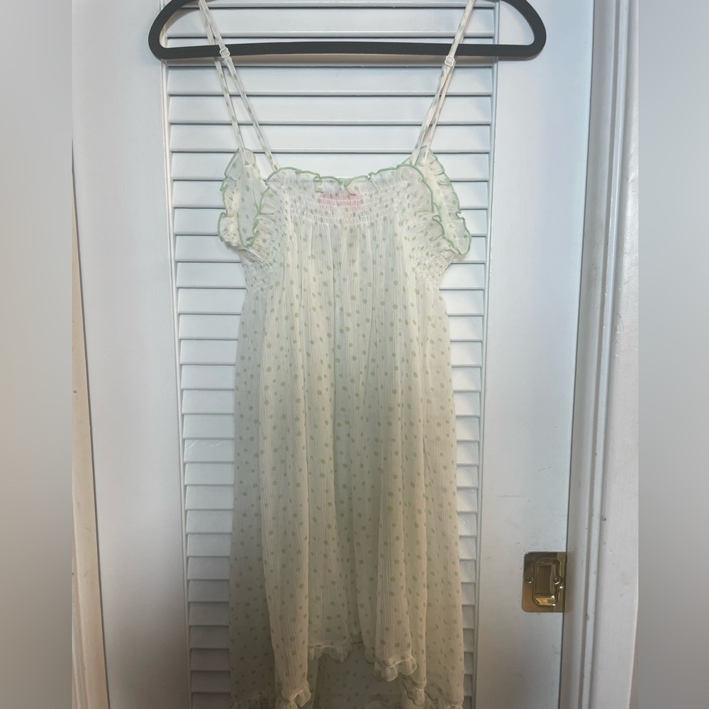 Oscar De La Renta Sheer Green Polka Dot Nightie Extra Small XS Like New - Picture 5 of 7